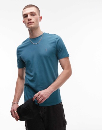 AllSaints Brace brushed cotton t-shirt in dusty blue