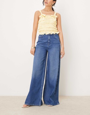 Nobody's Child 5 pocket denim wide leg jeans in mid wash