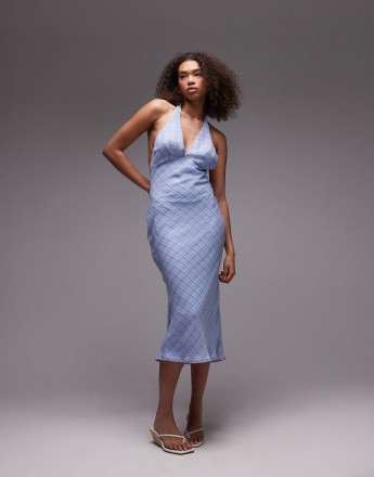 Emory Park check halter midi dress in blue