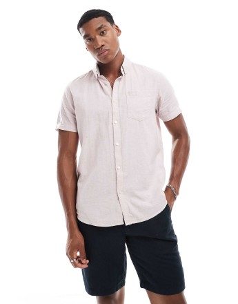 Threadbare 'dragon' cotton-linen blend short-sleeve shirt in pink