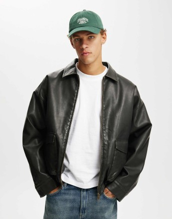 Cotton On Faux leather bomber in black - BLACK