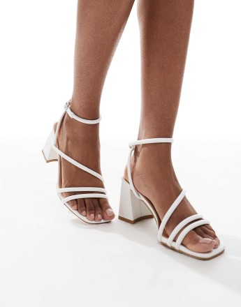 SEQWL Wide Fit strappy block heeled sandals in white
