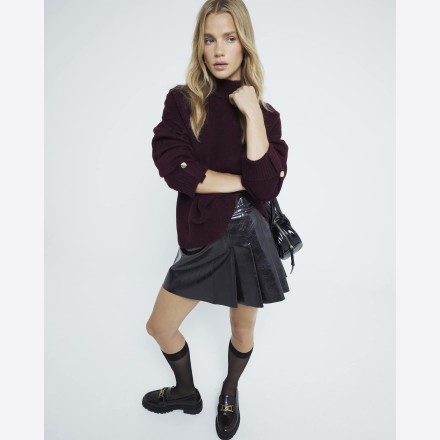 River Island faux leather mini skirt in distressed dark brown