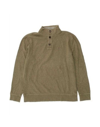 Vintage Tommy Hilfiger Button Neck Sweatshirt Jumper 2XL In Khaki