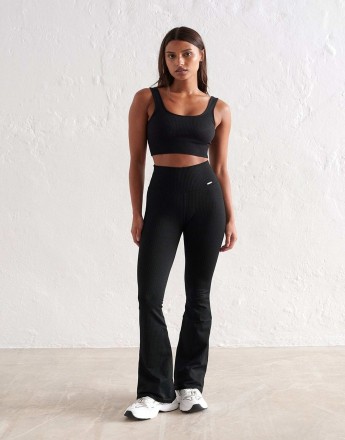 Aim'n Black ribbed seamless flare petite tights in black