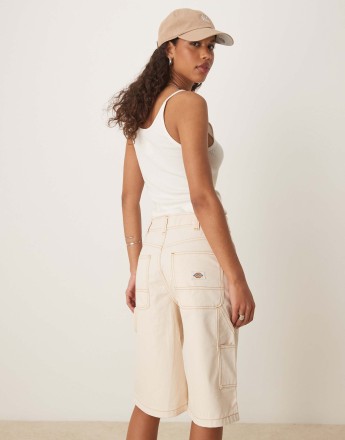 Dickies denim carpenter jorts in off white