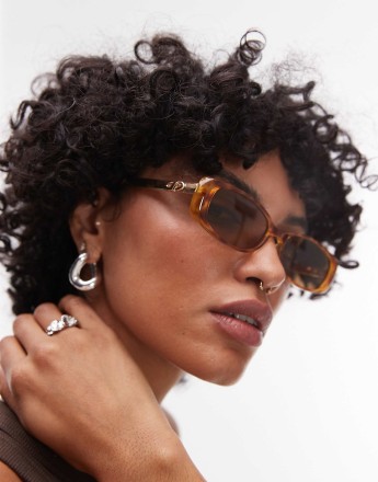 Le Specs lil starlight rectangle sunglasses in tortoishell with gold detail