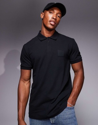 BOSS Green Paddy DropNeedle box logo pique polo regular fit in black