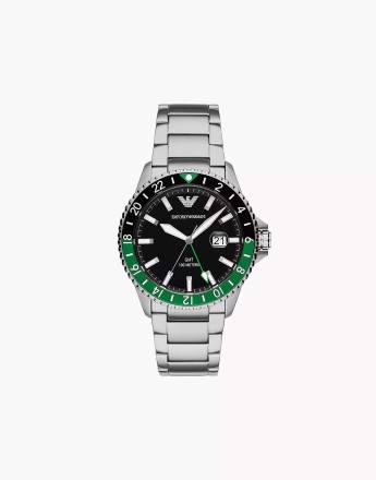 Emporio Armani Men's world explorer gmt dual time, stainless steel watch, ar11589 in silver