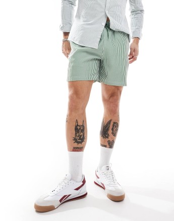 Farah colbert seersucker stripe swim shorts in green and white