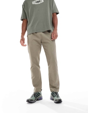 Brave Soul Slim leg seersucker trousers in taupe