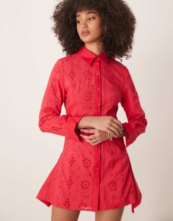 Ghospell broderie mini dress in red