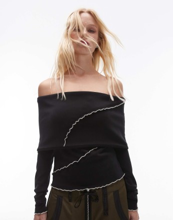 Resume off shoulder contrast binding rib top