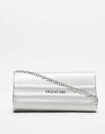 Valentino sofie minimal clutch bag with detachable chain strap in silver