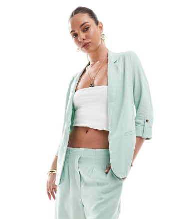 Vero Moda linen touch tailored blazer co-ord in sage green