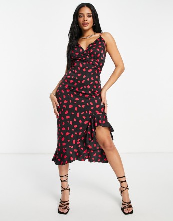 Girl In Mind frill detail dress black and pink print