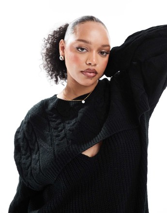 Yours cut-out knitted jumper in black