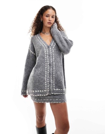 Emory Park longline stitch detail cardigan co-ord in grey