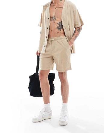 ADPT co-ord crinkle short in beige