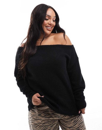 Yours off shoulder bardot jumper in black