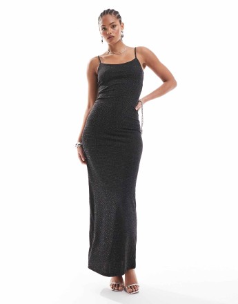 Vero Moda Tall cami maxi dress in black glitter