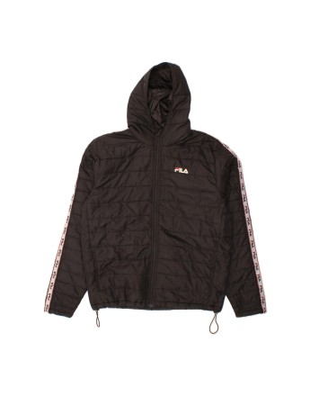 Vintage Fila Graphic Hooded Padded Jacket UK 38 Medium In Black Colourblock