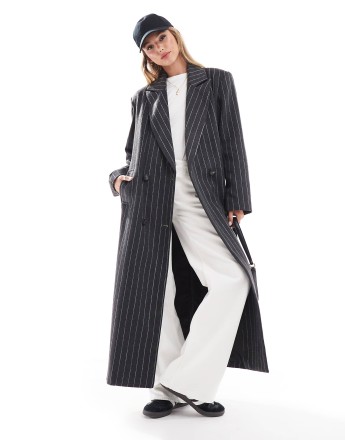 Pretty Lavish pinstripe coat in charcoal grey