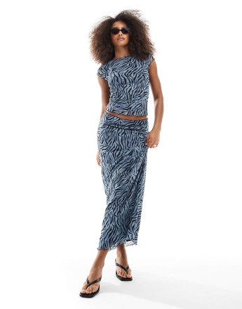 JJXX co-ord mesh long skirt in blue zebra print