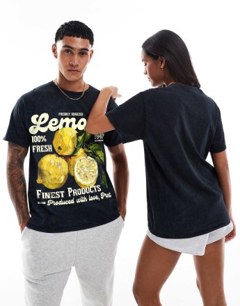 PRNT Lemons vintage front print washed t-shirt in snow wash