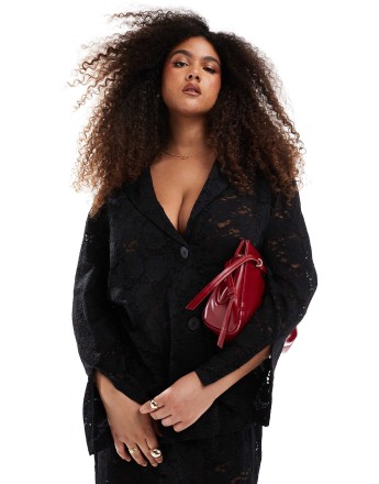 Renee Studio Plus x Michelle Nayla exclusive oversized lace blazer co-ord in black